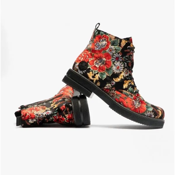 72010-90 Ladies Floral Boots Black Multi