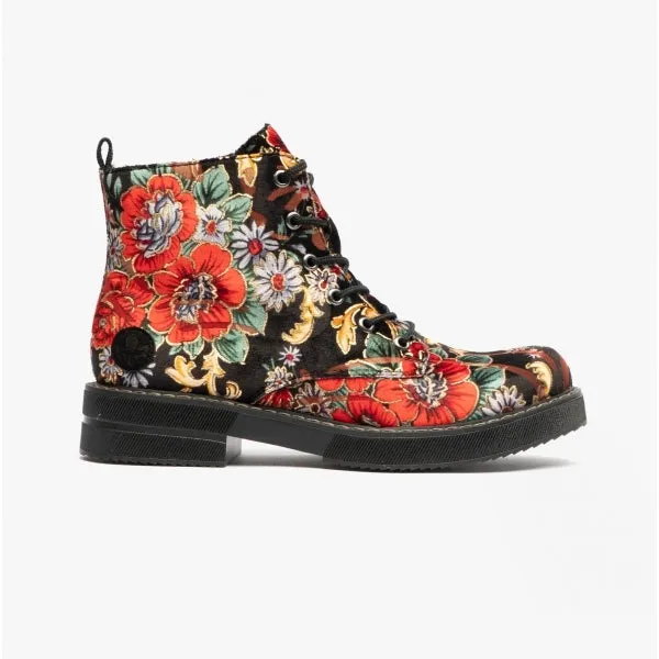 72010-90 Ladies Floral Boots Black Multi