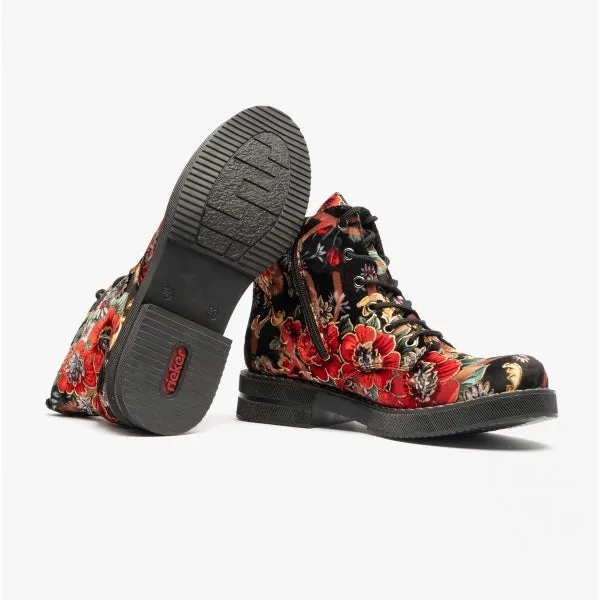 72010-90 Ladies Floral Boots Black Multi