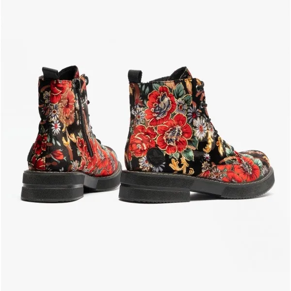 72010-90 Ladies Floral Boots Black Multi