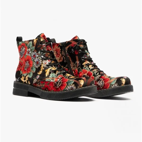 72010-90 Ladies Floral Boots Black Multi