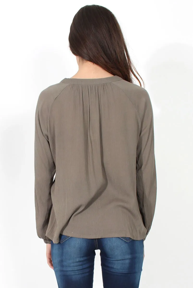 Amira Khaki Tie Front Top