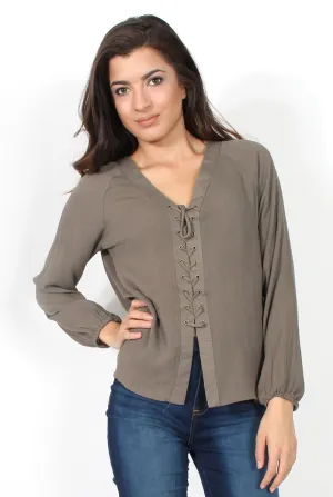 Amira Khaki Tie Front Top