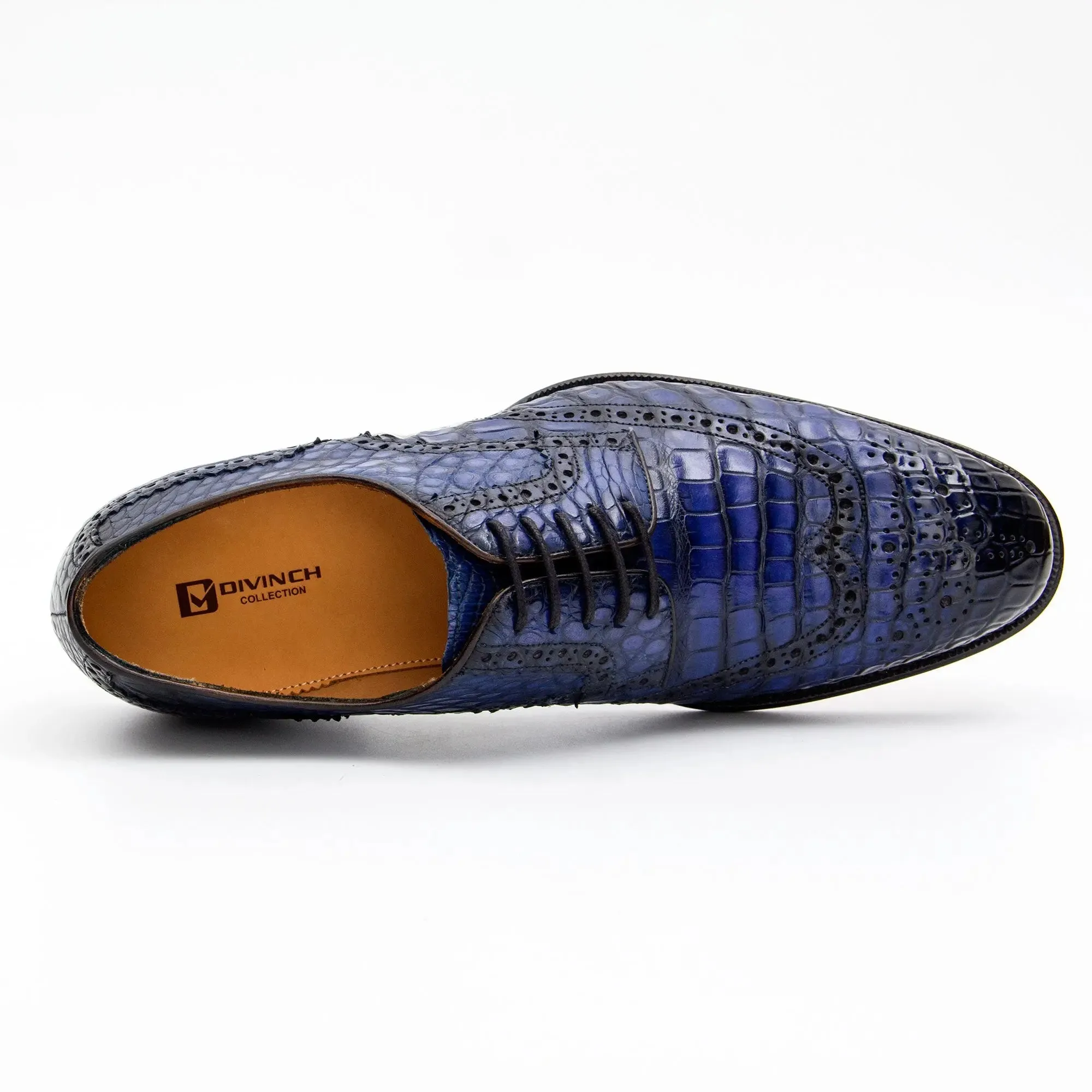 Blue Crocodile Leather Derby Shoes