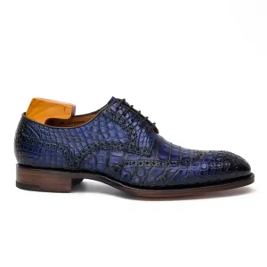 Blue Crocodile Leather Derby Shoes