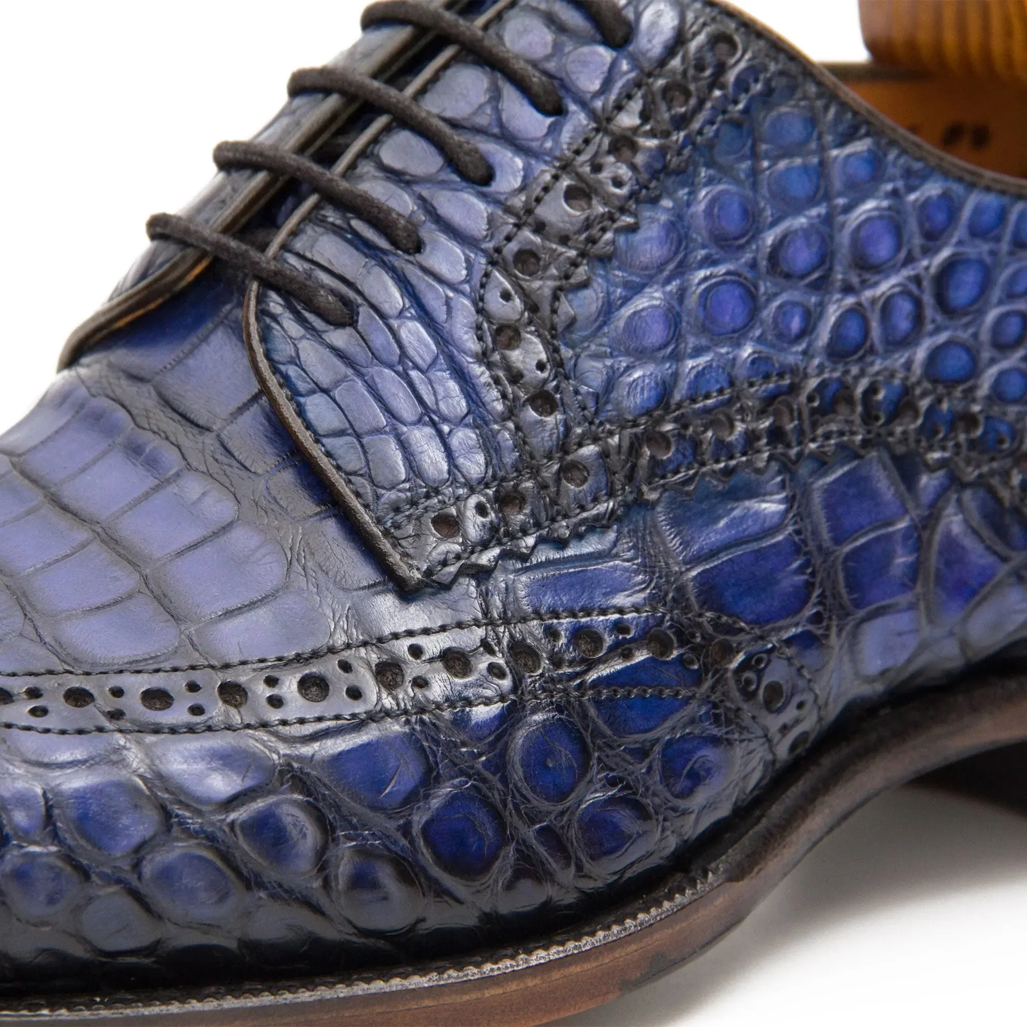 Blue Crocodile Leather Derby Shoes