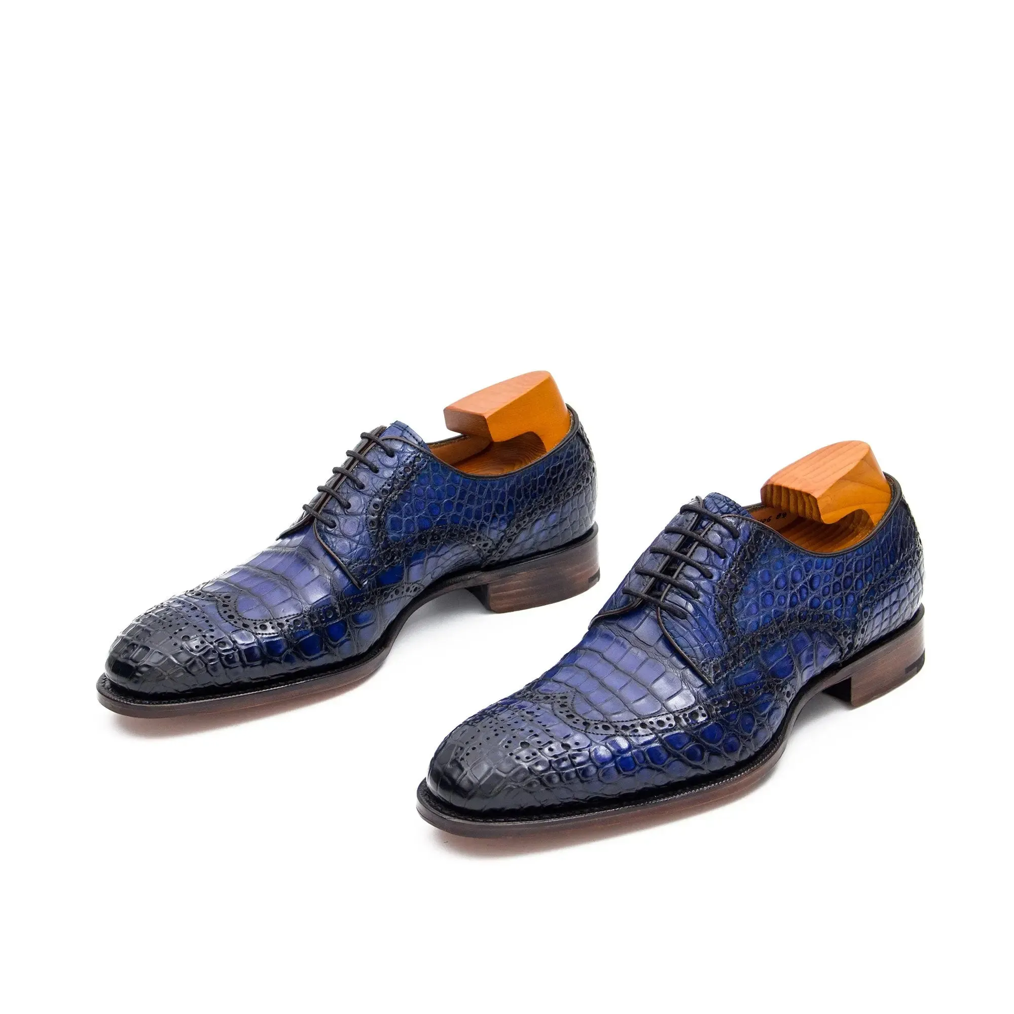 Blue Crocodile Leather Derby Shoes