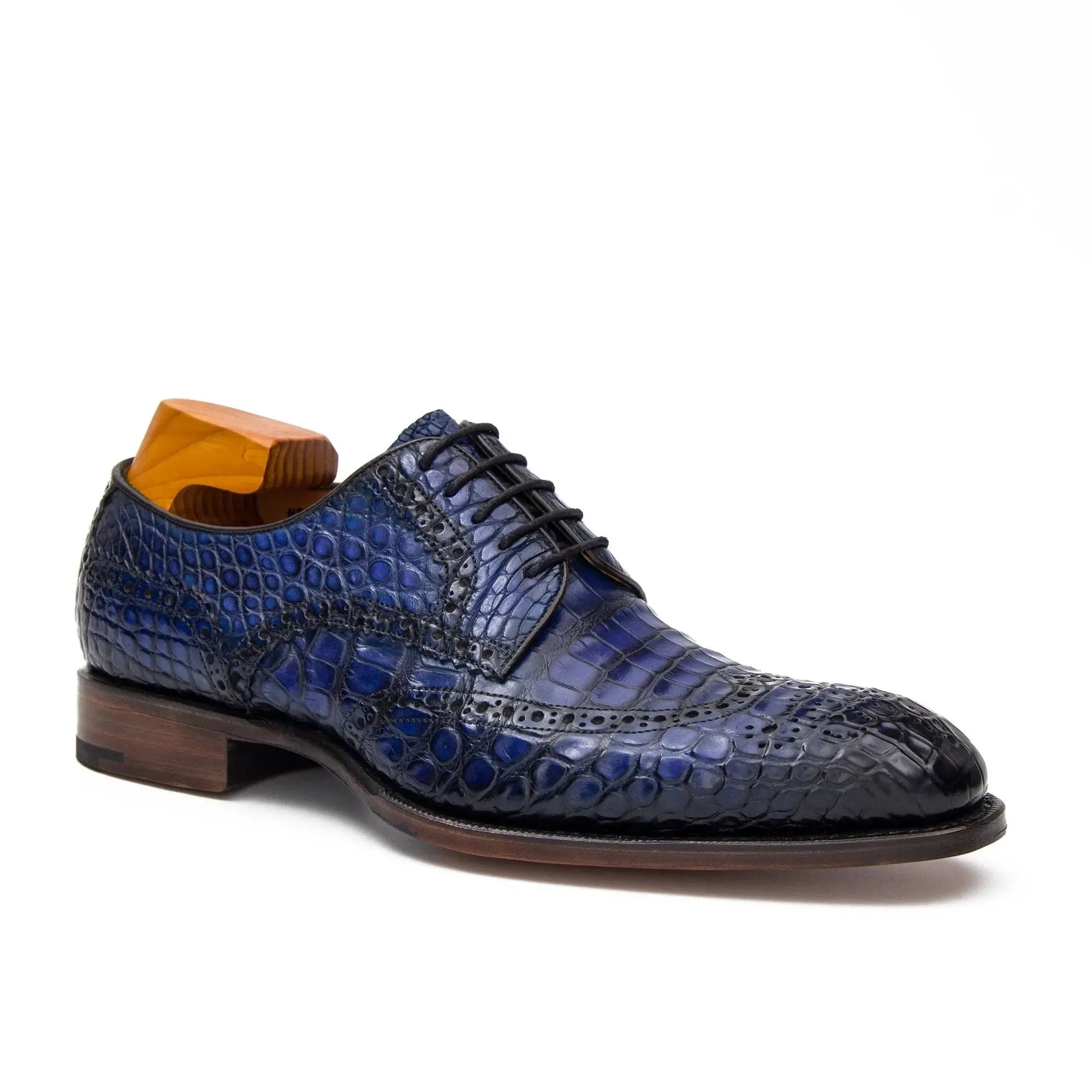 Blue Crocodile Leather Derby Shoes