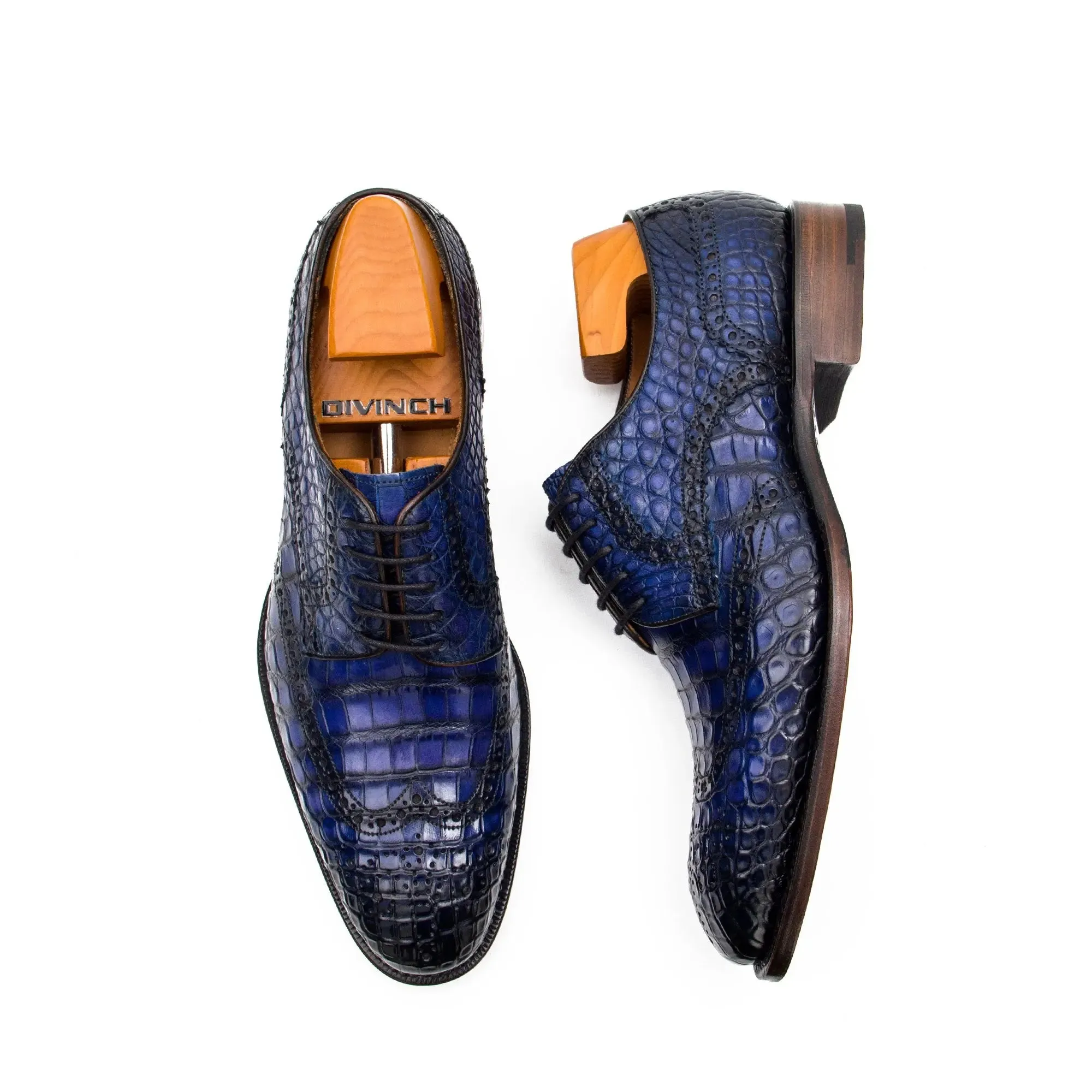 Blue Crocodile Leather Derby Shoes