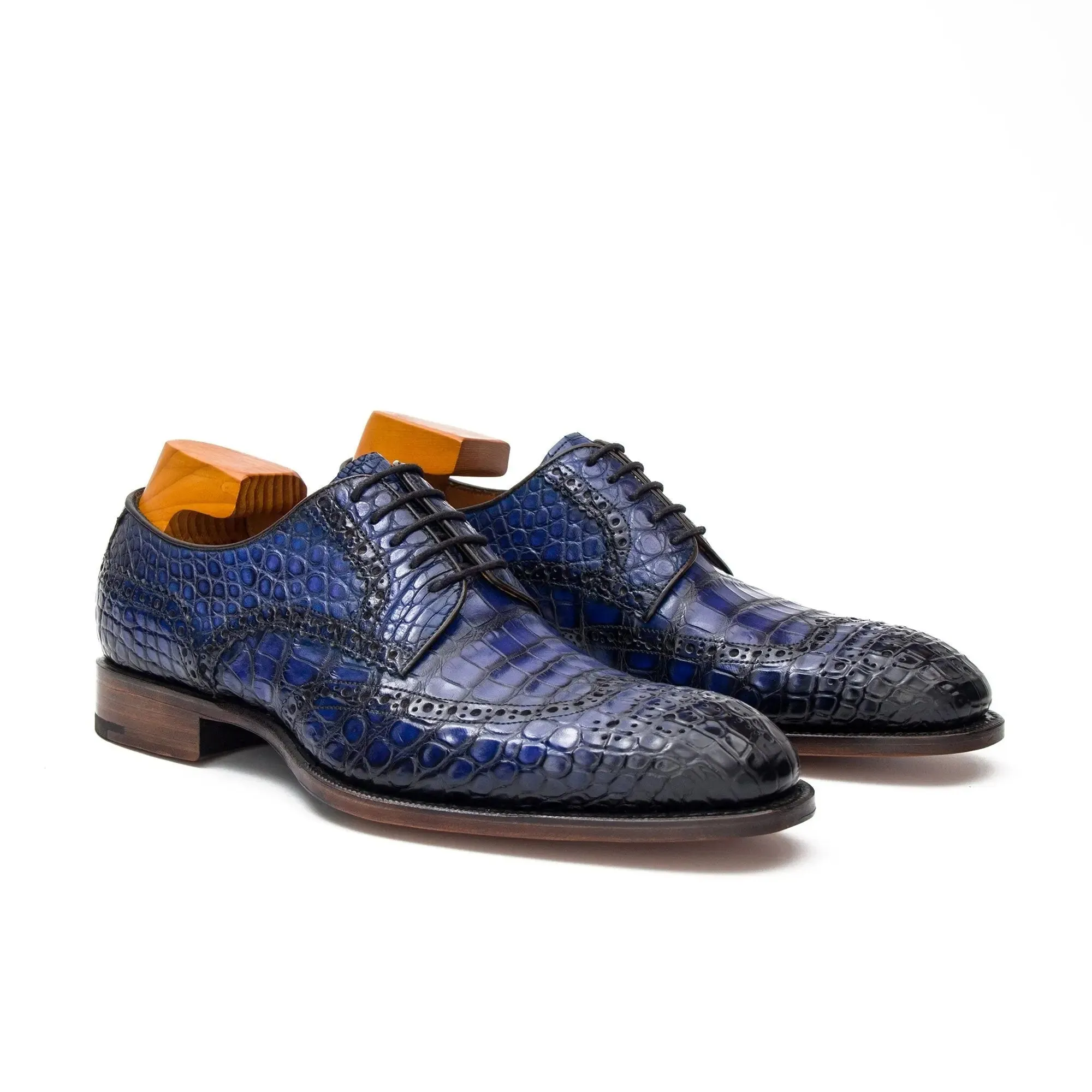 Blue Crocodile Leather Derby Shoes