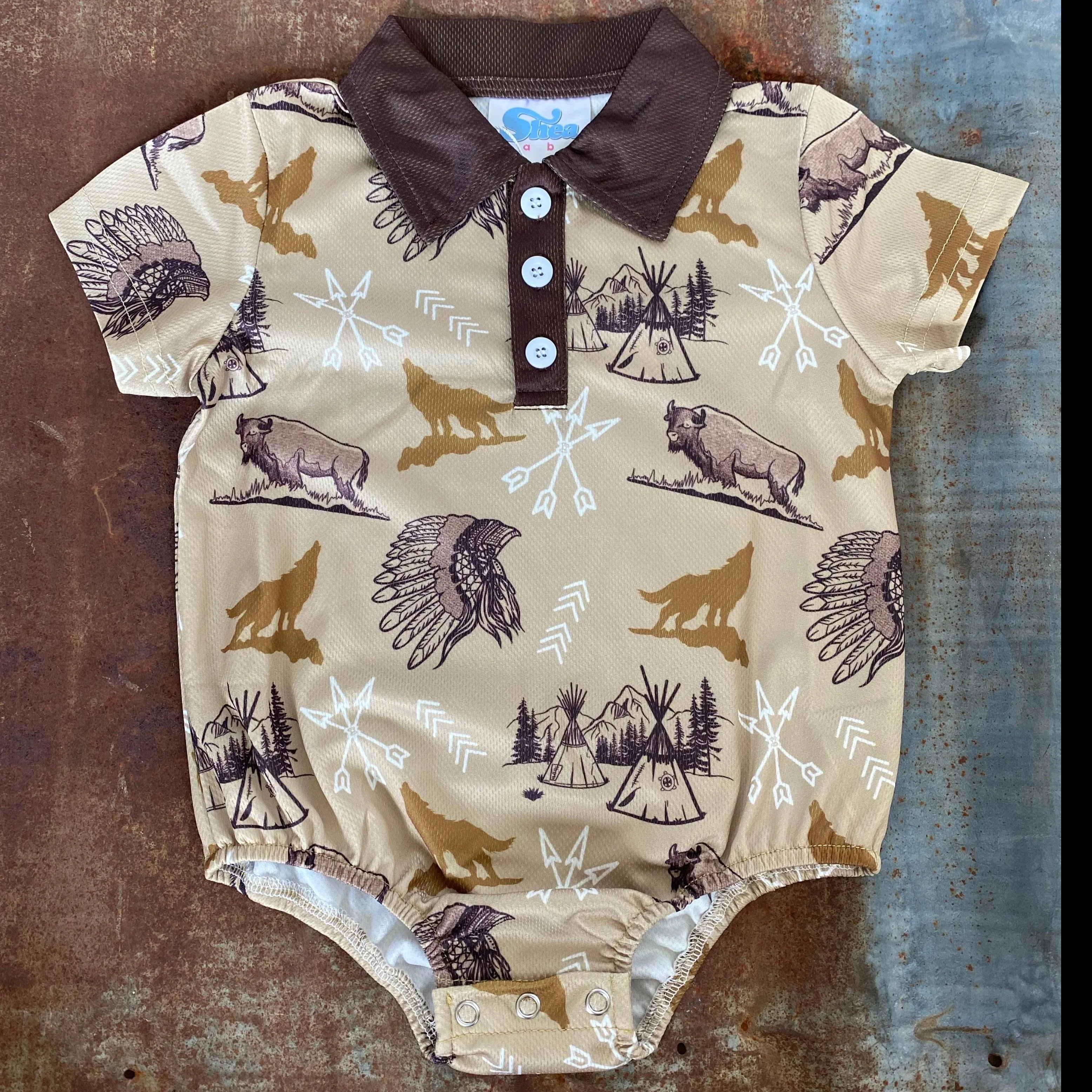 Boy's Shea Baby Green Indian Print Polo Onesie