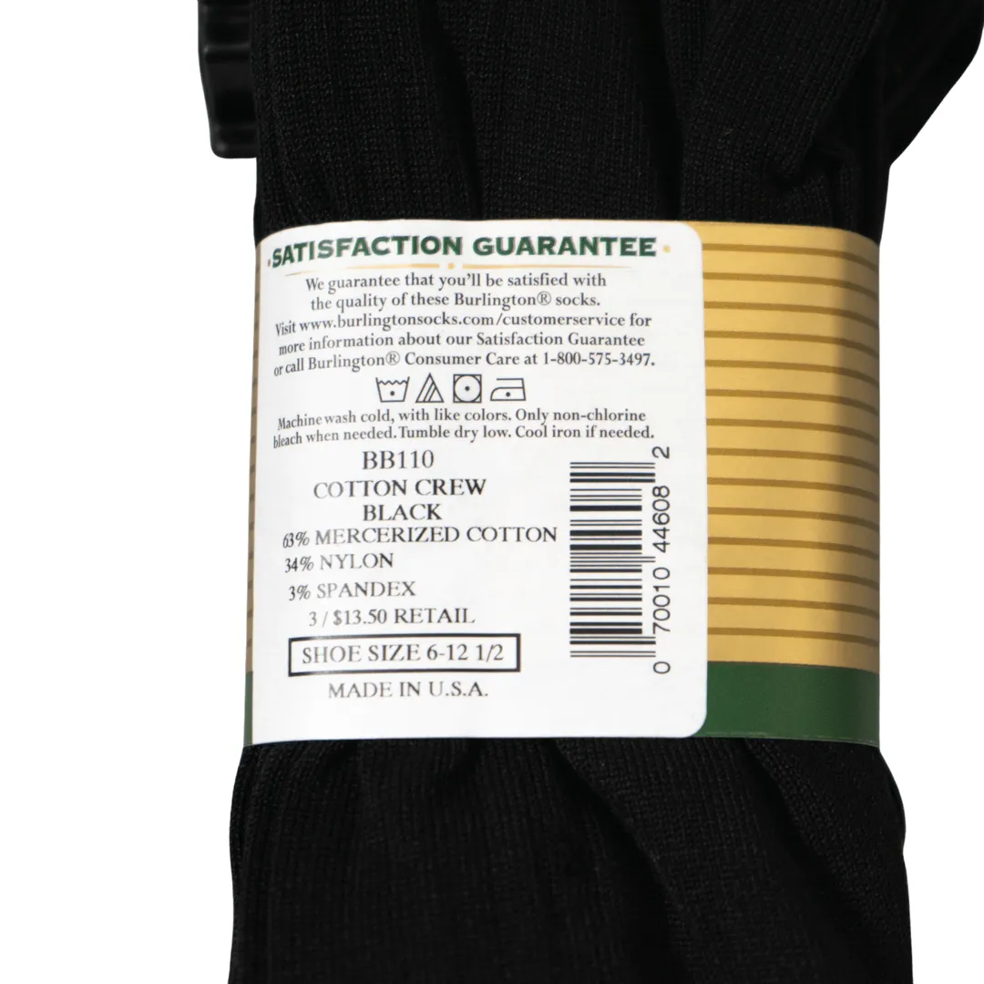 BURLINGTON DRESS MERCERIZED COTTON CREW SOCK - BLACK