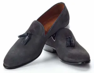 Elegantly Designed Men’s Handmade Tassel Loafer Suede Shoes, Men Dark Gray suede Loafers