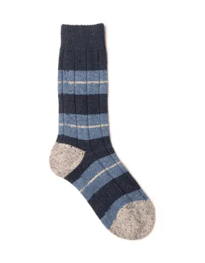 FLECK BLOCK STRIPE WOOL MID CALF - NAVY