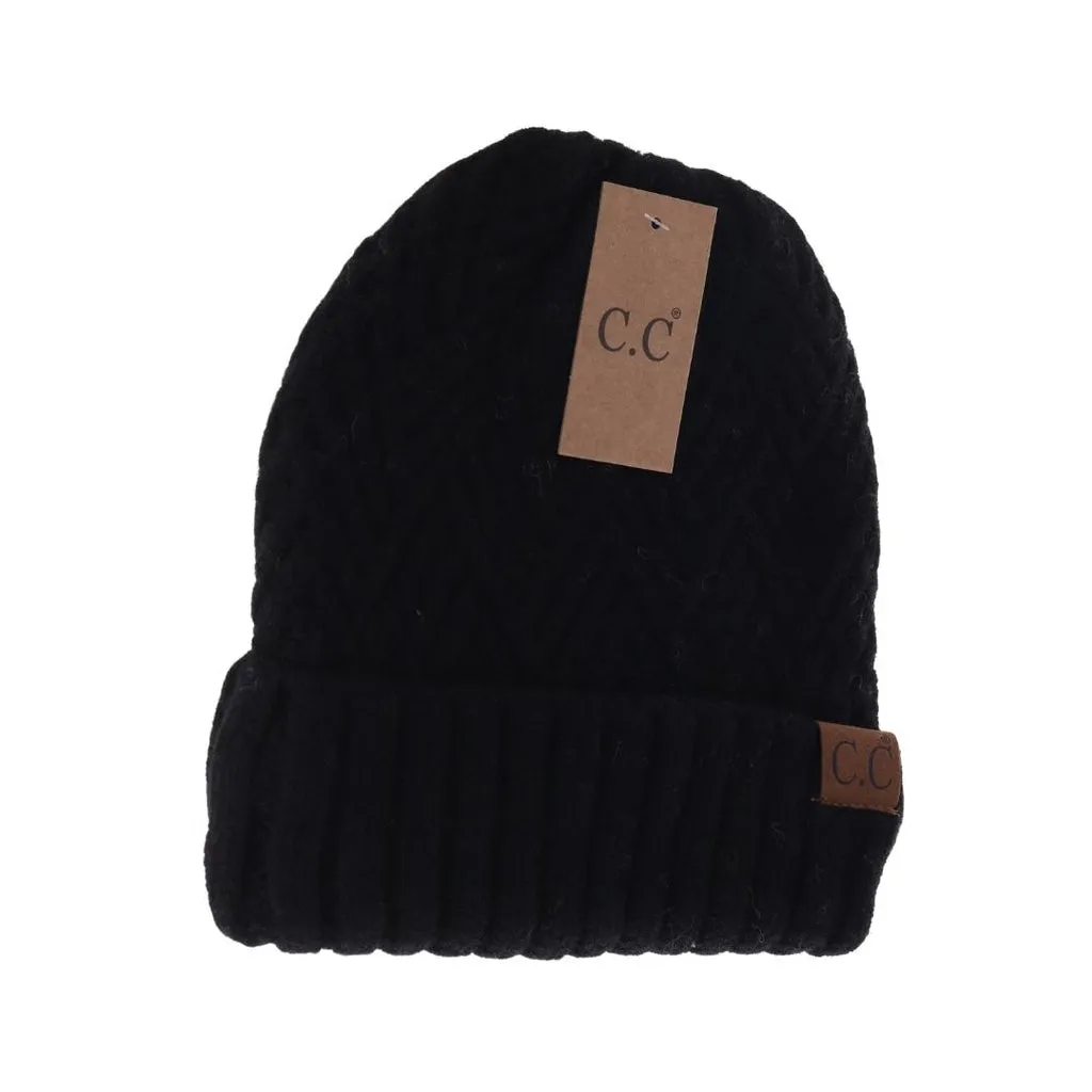 Fuzzy Lined Crisscross Knit C.C Beanie (HAT4000)