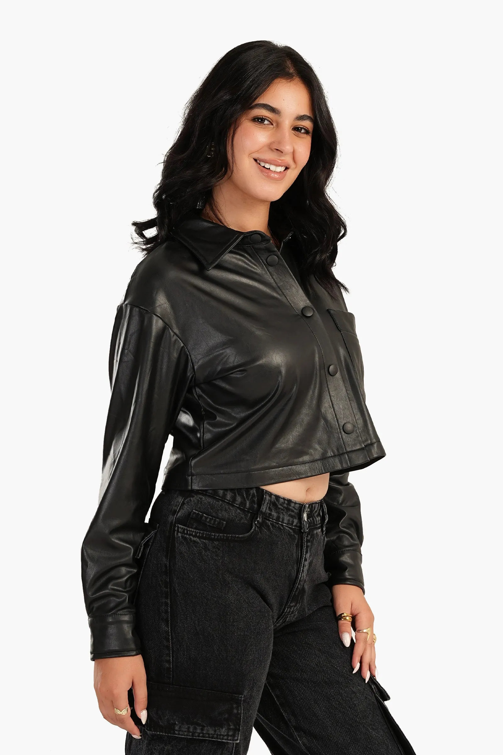 Leather Shirt with Back Embroidery