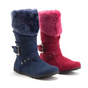 Optimally enhance the product title for an e-commerce platform: Stylish Bella Suede Knee High Dress Boots with Warm Fur Lining, perfect for Toddler Girls.