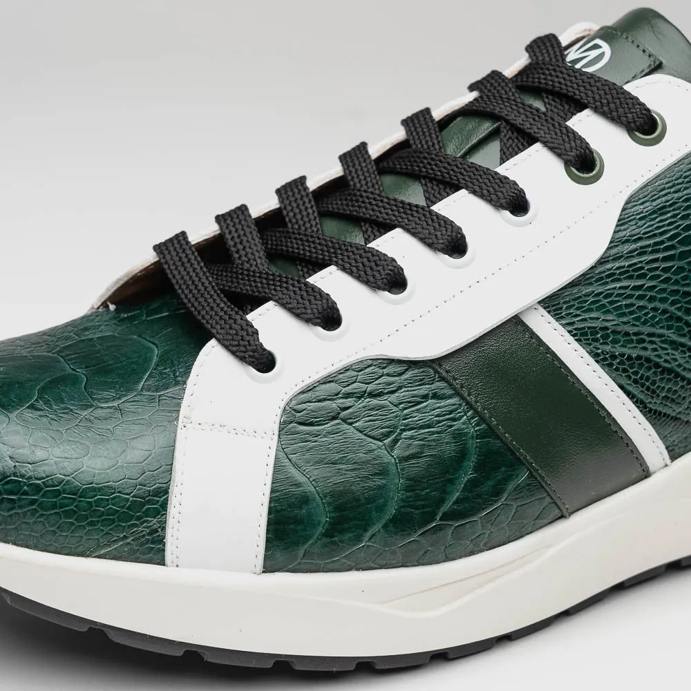 Marco Di Milano LYON Hand-Painted Two tone Green/White Ostrich & Calfskin Sneakers