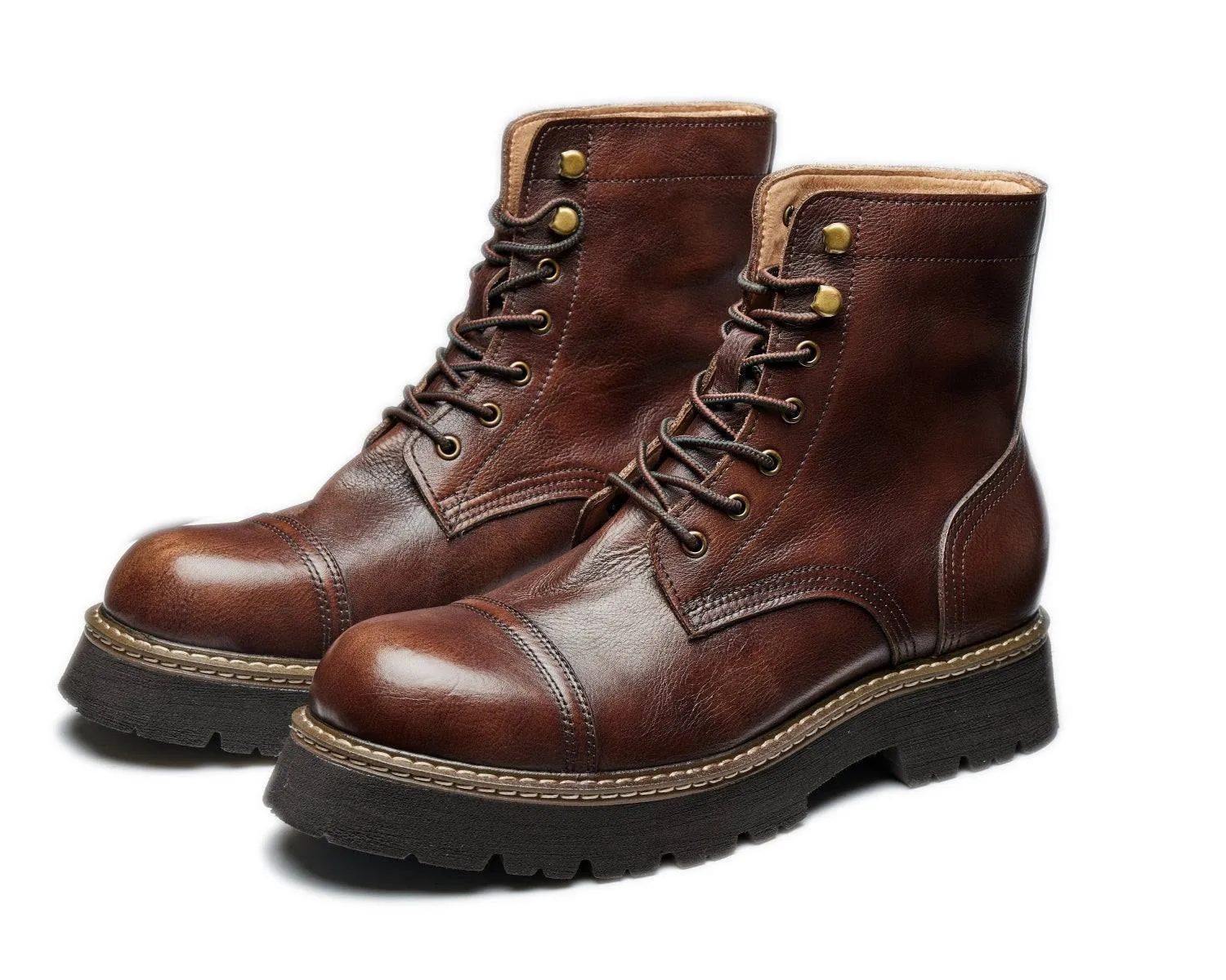 Men's Durable Leather Work Boots - Lace-up, Cap Toe, Lug Sole