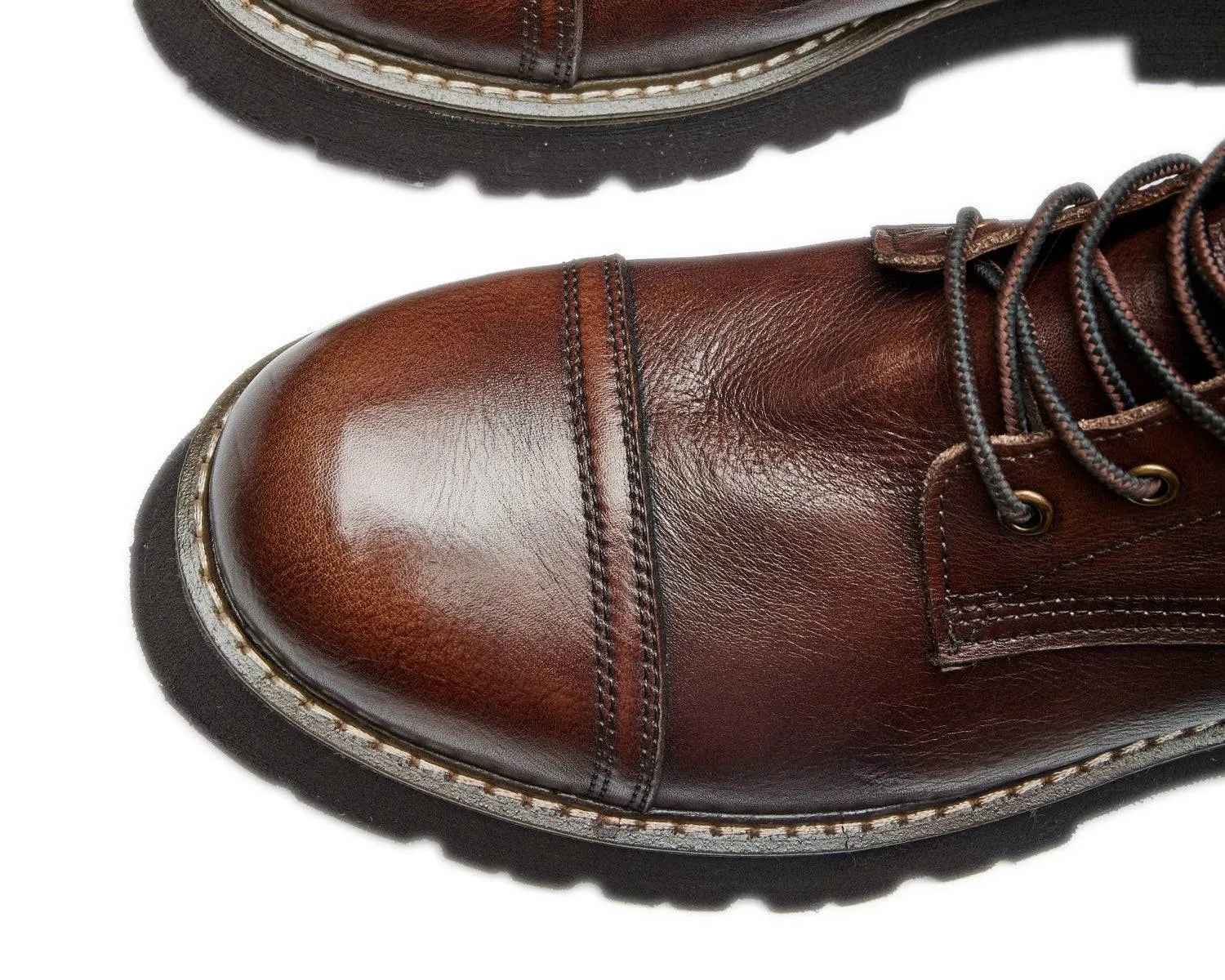 Men's Durable Leather Work Boots - Lace-up, Cap Toe, Lug Sole