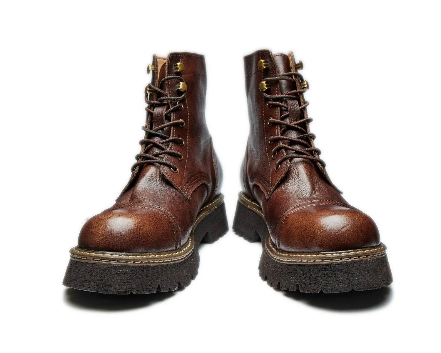 Men's Durable Leather Work Boots - Lace-up, Cap Toe, Lug Sole