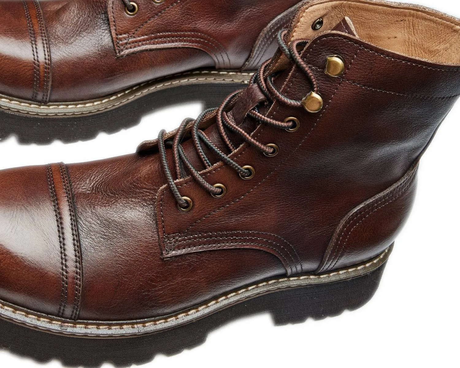 Men's Durable Leather Work Boots - Lace-up, Cap Toe, Lug Sole