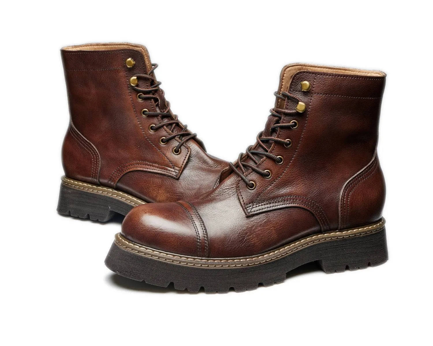 Men's Durable Leather Work Boots - Lace-up, Cap Toe, Lug Sole