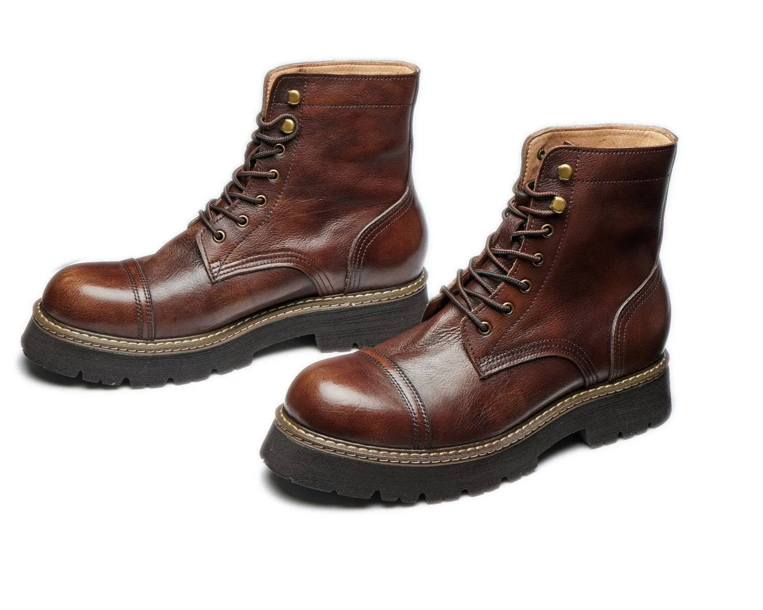 Men's Durable Leather Work Boots - Lace-up, Cap Toe, Lug Sole