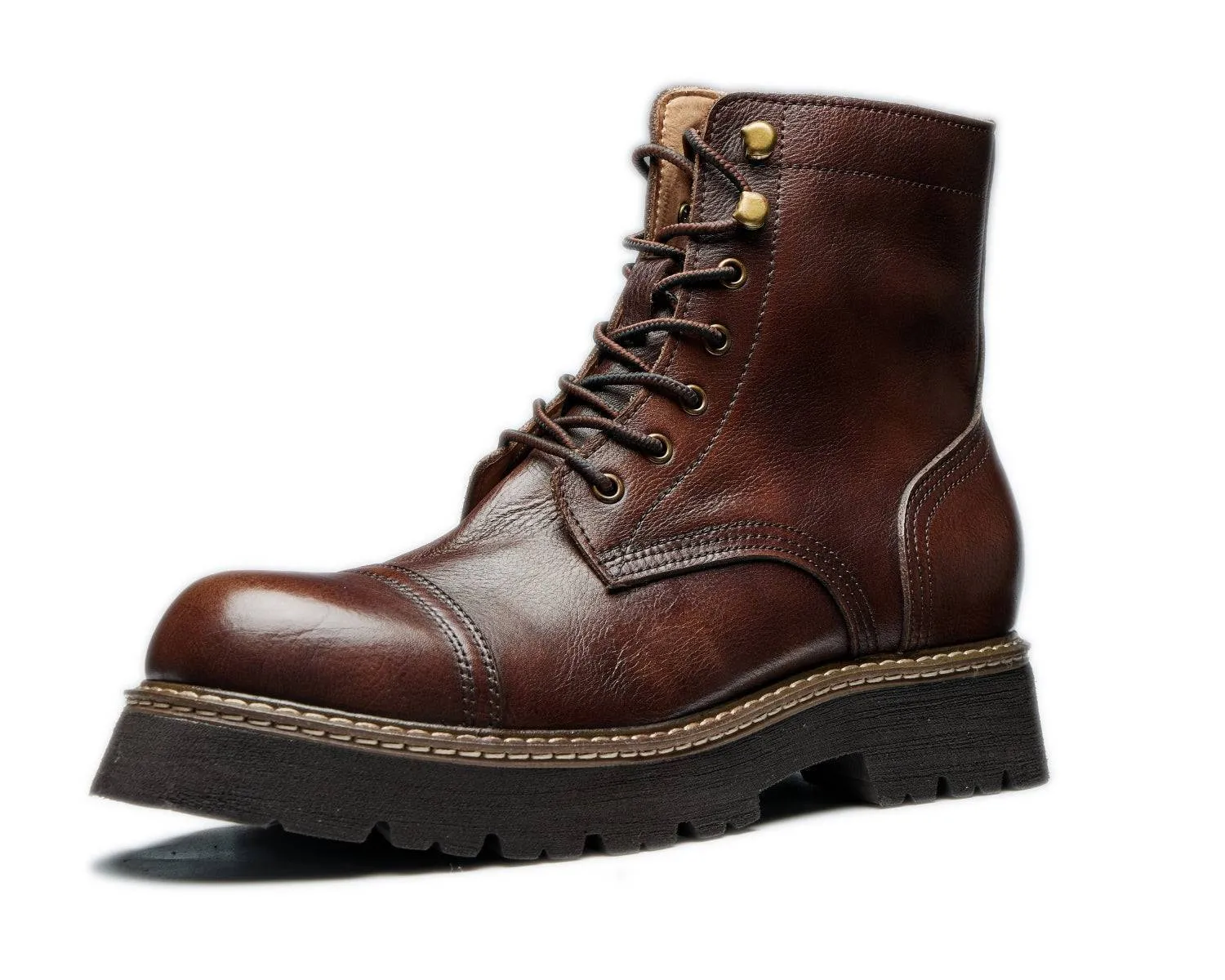 Men's Durable Leather Work Boots - Lace-up, Cap Toe, Lug Sole