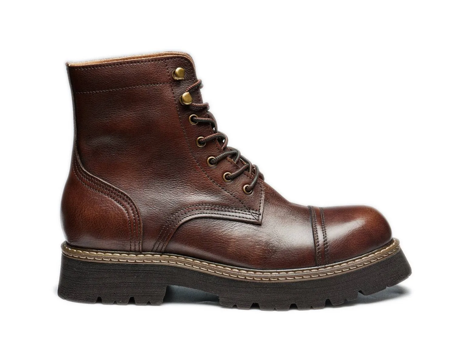 Men's Durable Leather Work Boots - Lace-up, Cap Toe, Lug Sole