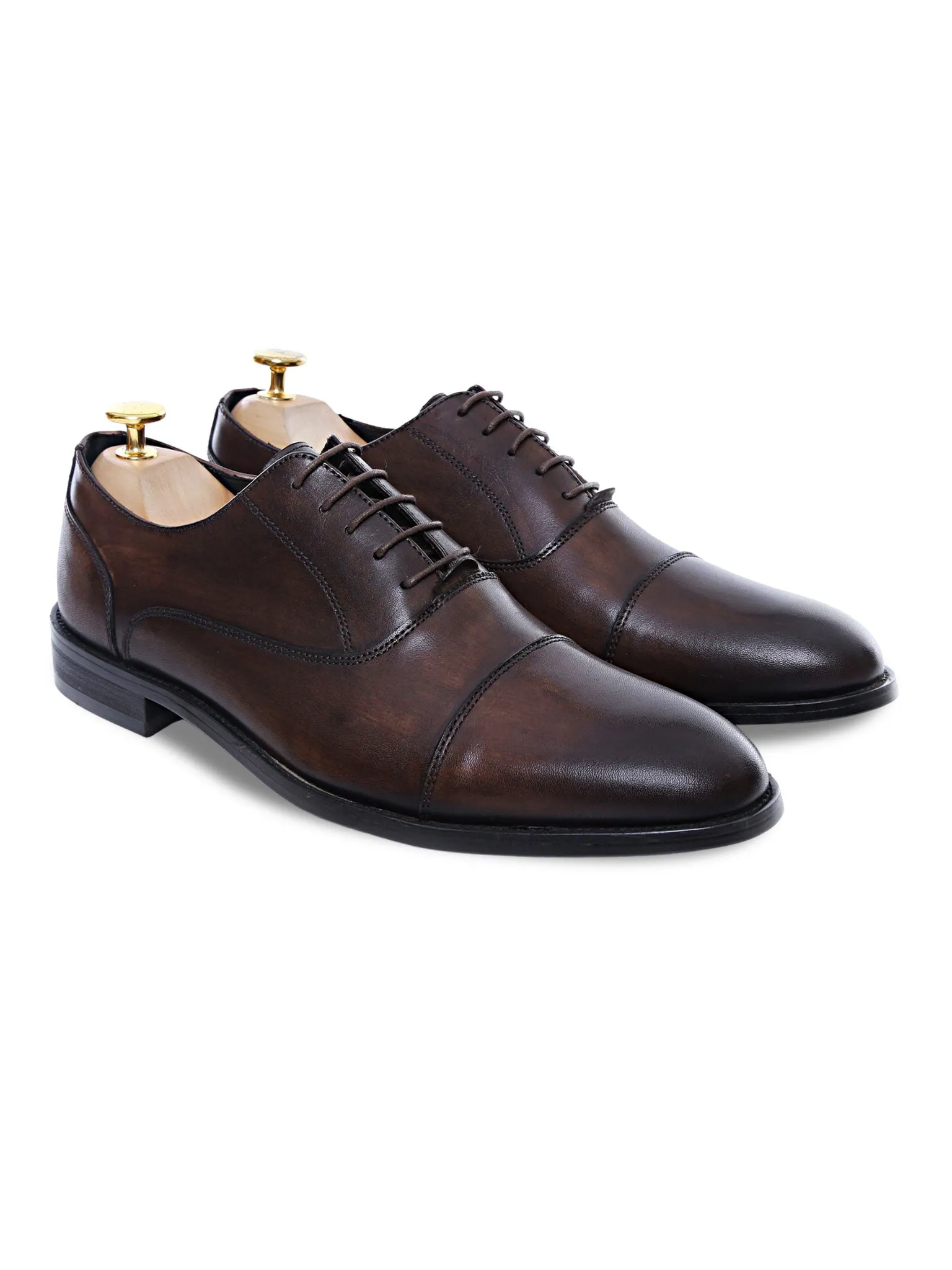 Oxford Cap Toe - Dark Brown Lace Up (Hand Painted Patina)