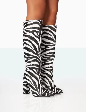 Posie Zebra PU Knee high Block Heel Boots