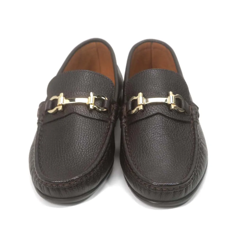 Sigotto Uomo Brown Grain Leather Bit Loafer with Leather Sole