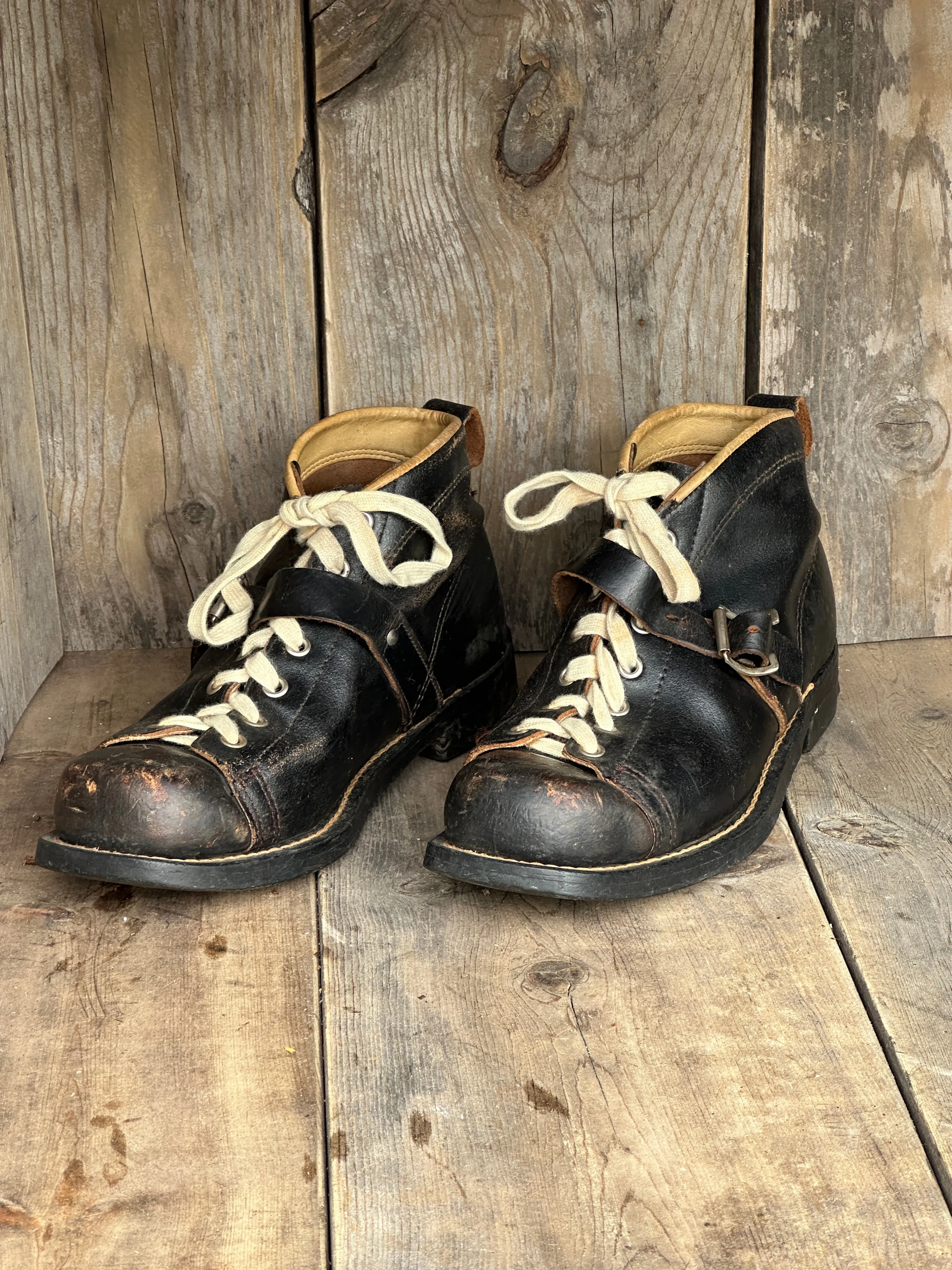 Vintage Black Leather Ski Boots