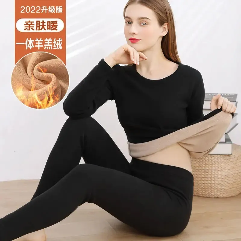 Ladies Velvet Thermal Underwear Set - Winter Inner Shirt and Pants