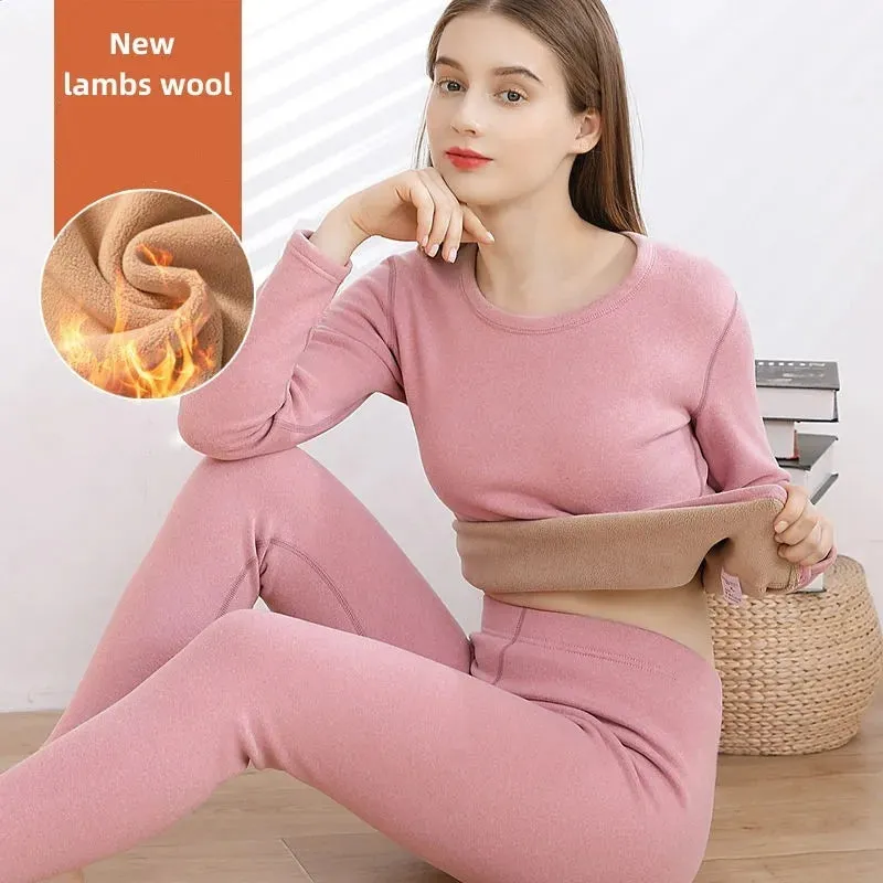 Ladies Velvet Thermal Underwear Set - Winter Inner Shirt and Pants