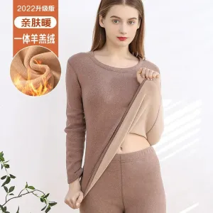 Ladies Velvet Thermal Underwear Set - Winter Inner Shirt and Pants