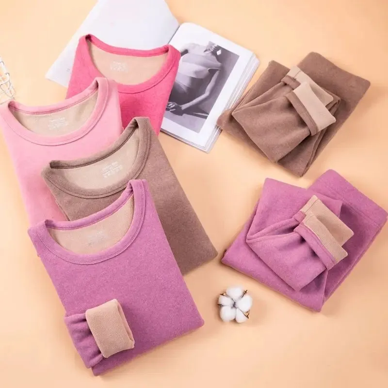 Ladies Velvet Thermal Underwear Set - Winter Inner Shirt and Pants