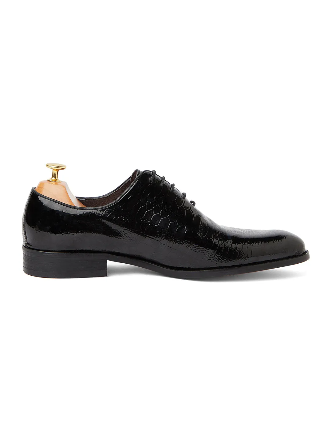 Zenia Patent Croc Oxford - Black